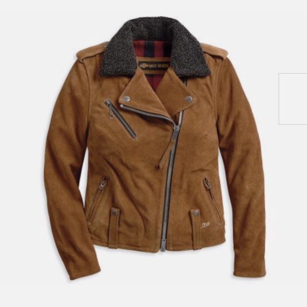 Harley Davidson Women’s Suede Casual Biker Jacket, Brown, 97009-20VW, 2XL